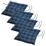 4er-Set Stuhlkissen gesteppt aus Polyester, Sitzkissen mit Bändchen, marineblau, 40 x 40cm