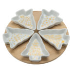 Servierset 6-teilig aus Keramik und Bambus, Schalen in Tannenform, 26,5 x 26,5 x 50 cm