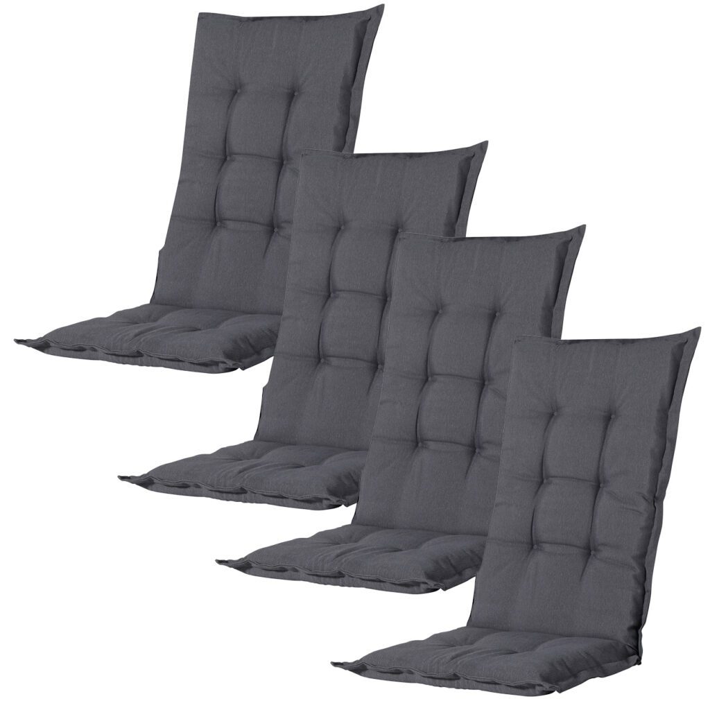 Hochlehner-Auflage 4er-Set, weiches und komfortables Gartenstuhlkissen, grau, 123 x 50 cm