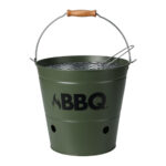 Grilleimer aus Metall mit Aufdruck, Campinggrill mit Henkel, grün, 26,5 x 25 cm
