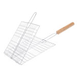 Grillgitter aus verchromtem Edelstahl, Hamburger Grillkorb, silber, 21,5 x 23,1 x 1 cm