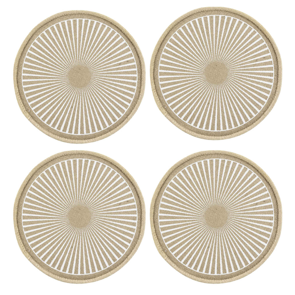 4er-Set runde Tischsets aus Jute, im Boho-Stil, braun, beige, 38 x 38 cm