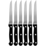 Steakmesser 6er-Set aus Edelstahl, Grillmesser mit gezackten Klingen, Länge 21 cm