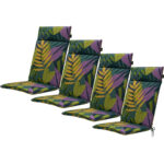 4er-Set Hochlehner-Auflage, Gartenstuhlkissen, Blätterdesign grün, 120 x 50 cm