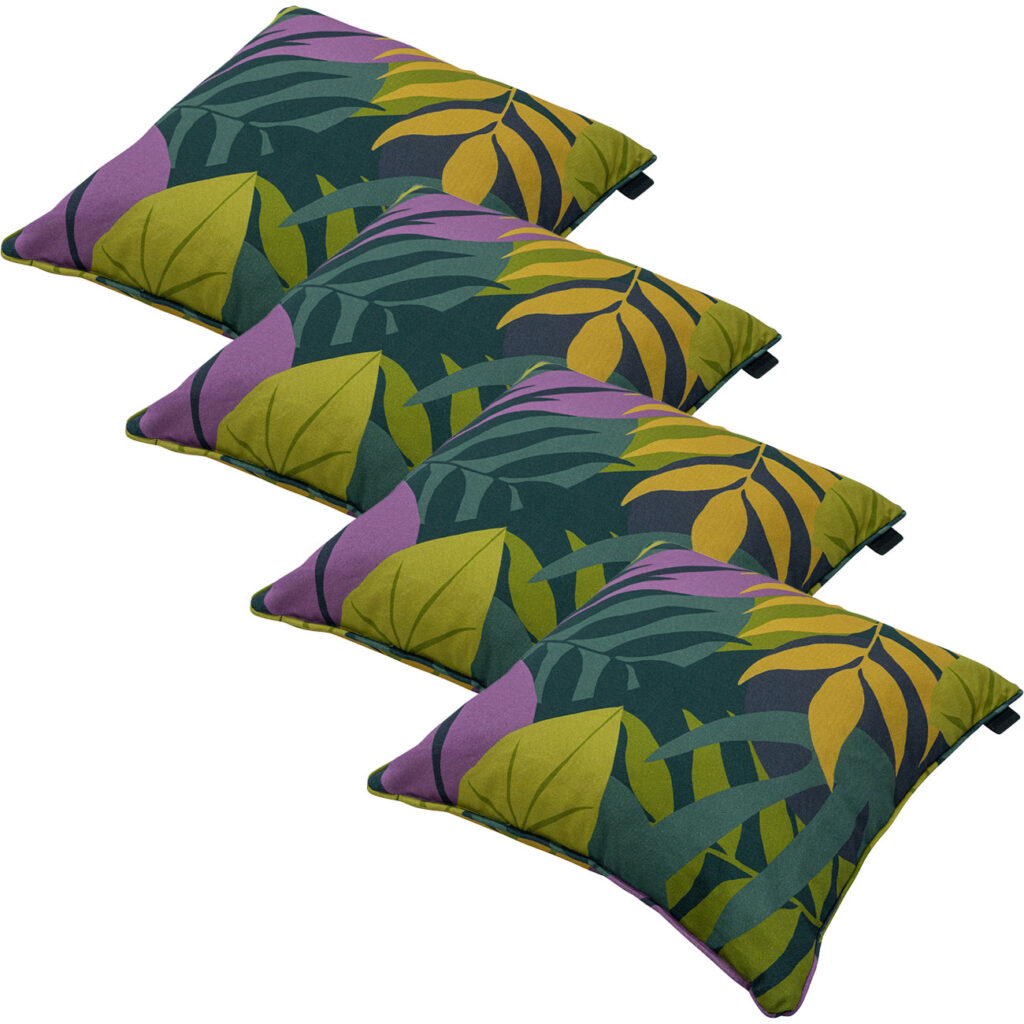 4er-Set Deko-Kissen Blätterdesign grün, 50 x 50 cm