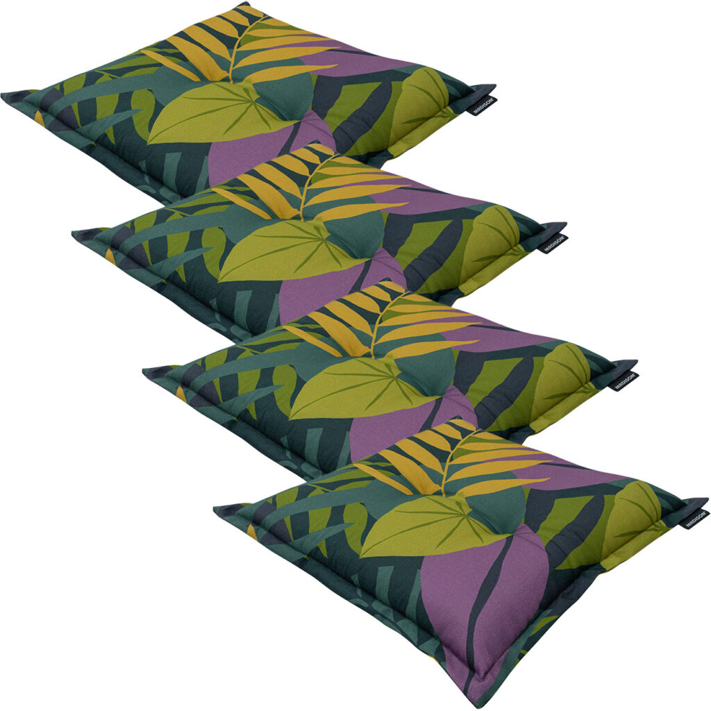 4er-Set Stuhlkissen Blätterdesign grün, 50 x 50 cm