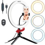 Profi LED-Ringlicht, Ø 10″ / 26 cm, Fernauslöser & Smartphone-Halter