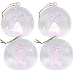 Mundgeblasene LED-Glas-Ornamente in Kugelform, 4er-Set
