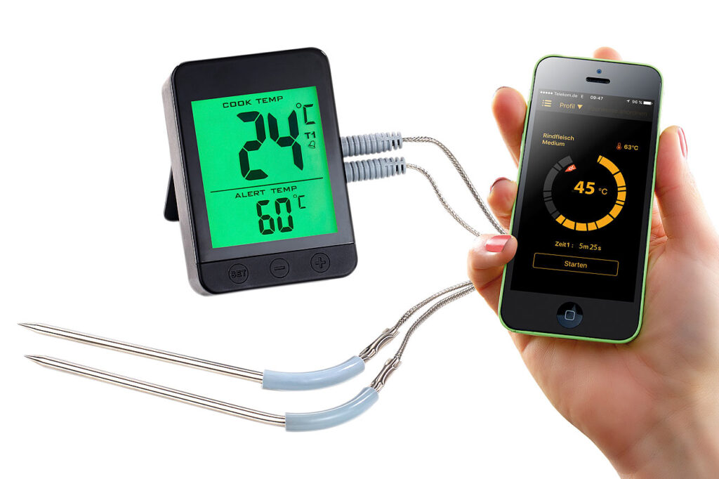 Grillthermometer m. Bluetooth, Android- & iOS-App, 2 Temperatur-Fühler