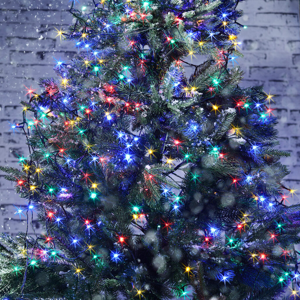 4-farbige Solar-LED-Lichterkette mit 500 LEDs und Timer, IP44, 50 m