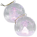Mundgeblasene LED-Glas-Ornamente in Kugelform, 2er-Set