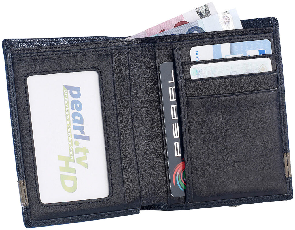 Geldbeutel m. gerieftem Echtleder überzogen, schwarzbraun