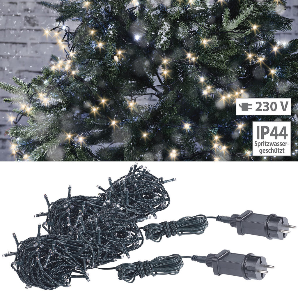 2er-Set LED-Lichterketten mit 160 LEDs für innen & aussen, IP44,16 m