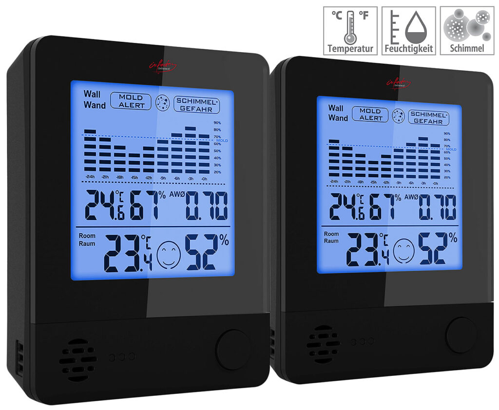 2er-Set 2  in 1 – Thermometer & Hygrometer, Raum- & Wand-Messung