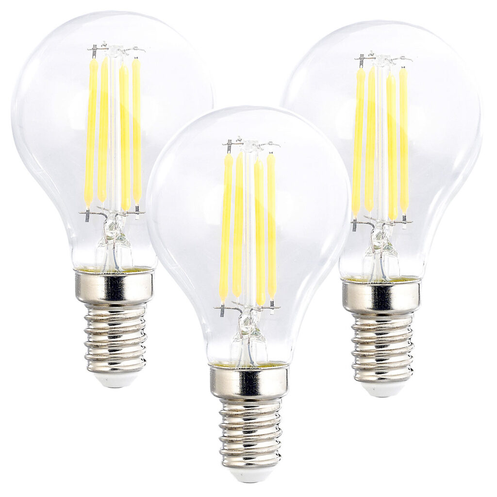 3er-Set LED-Filament-Lampen, G45, E14, 470 lm, 4 W, 2700 K, dimmbar
