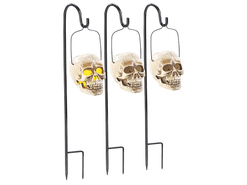 3er Pack Halloween Solar Schädel-Leuchte für den Garten, 1 gelbe LED