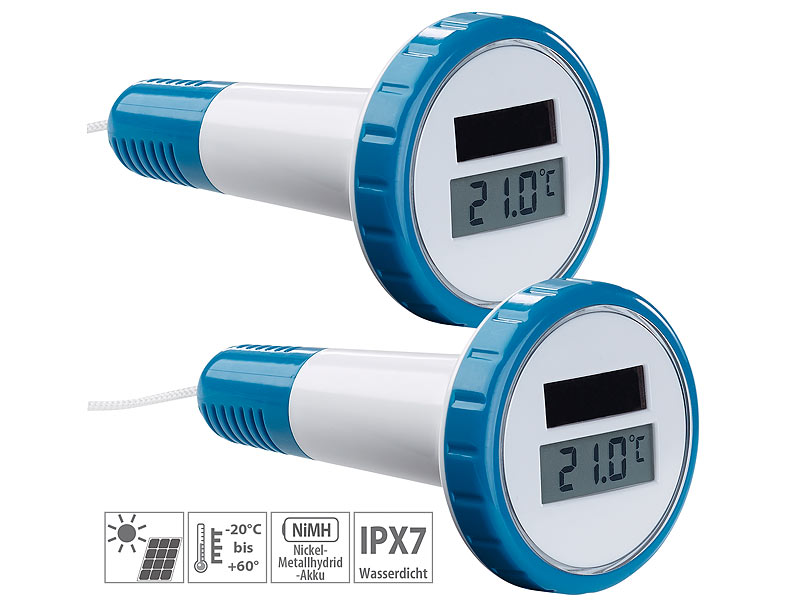 2er-Set digitale Solar-Teich-& Poolthermometer, LCD-Anzeige, IPX7