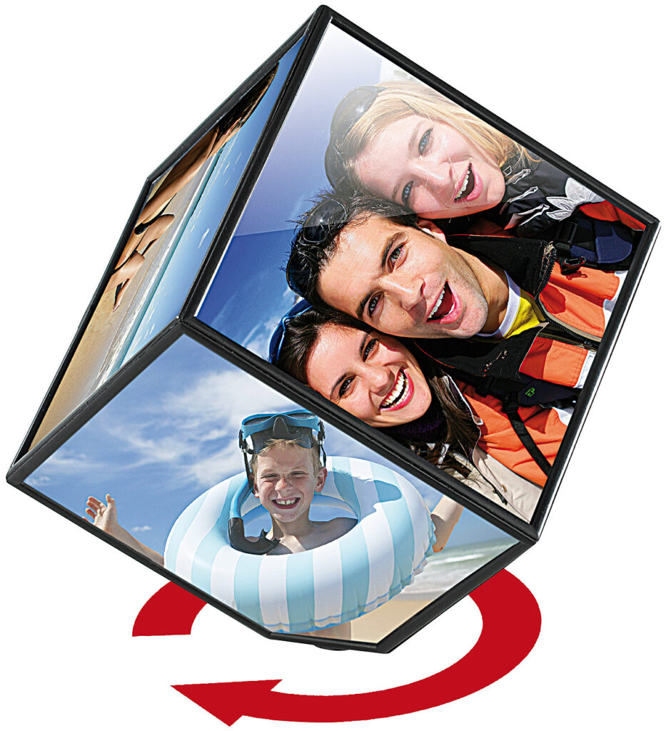 Selbstdrehender Fotowürfel für 6 Bildmotive Selbstdrehender Fotowürfel für 6 Bildmotive