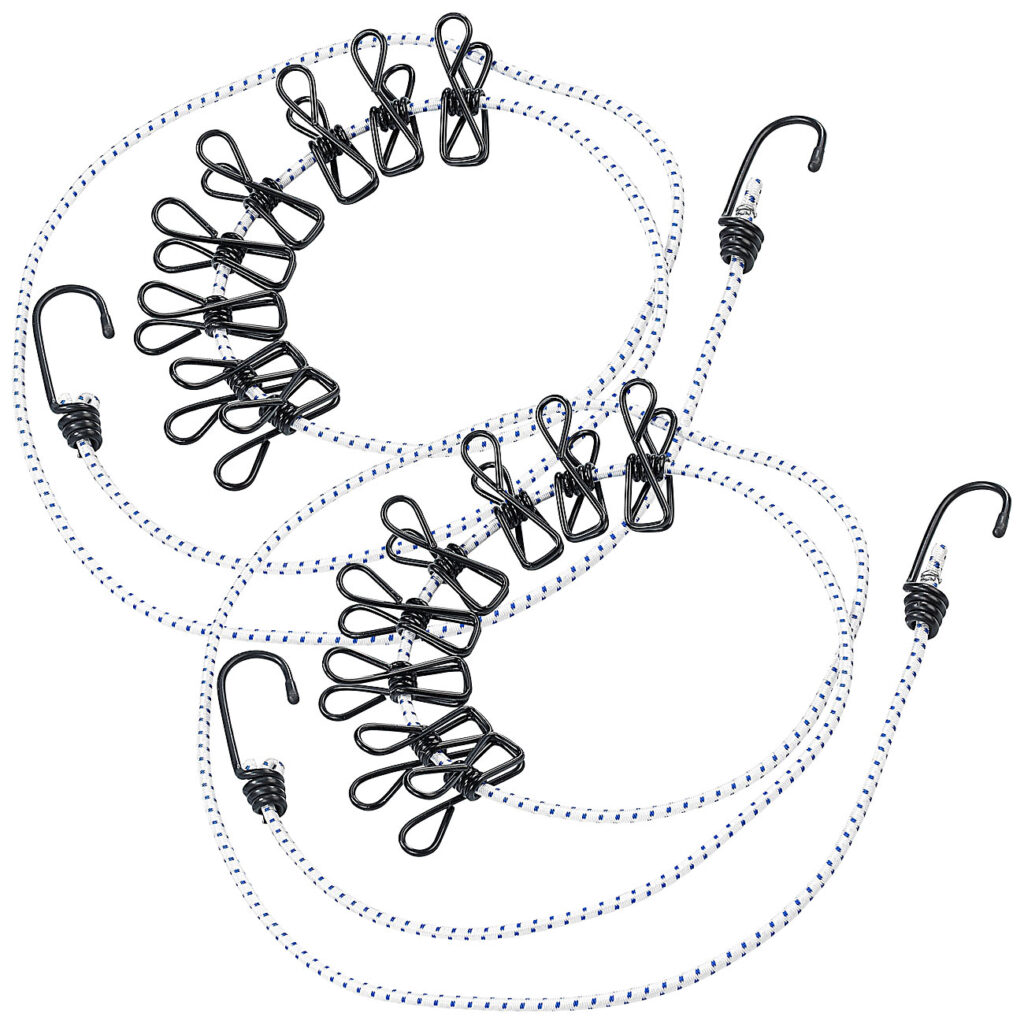 2er-Set flexible Wäscheleinenmit 8 beschichteten Klammern,170-120 cm