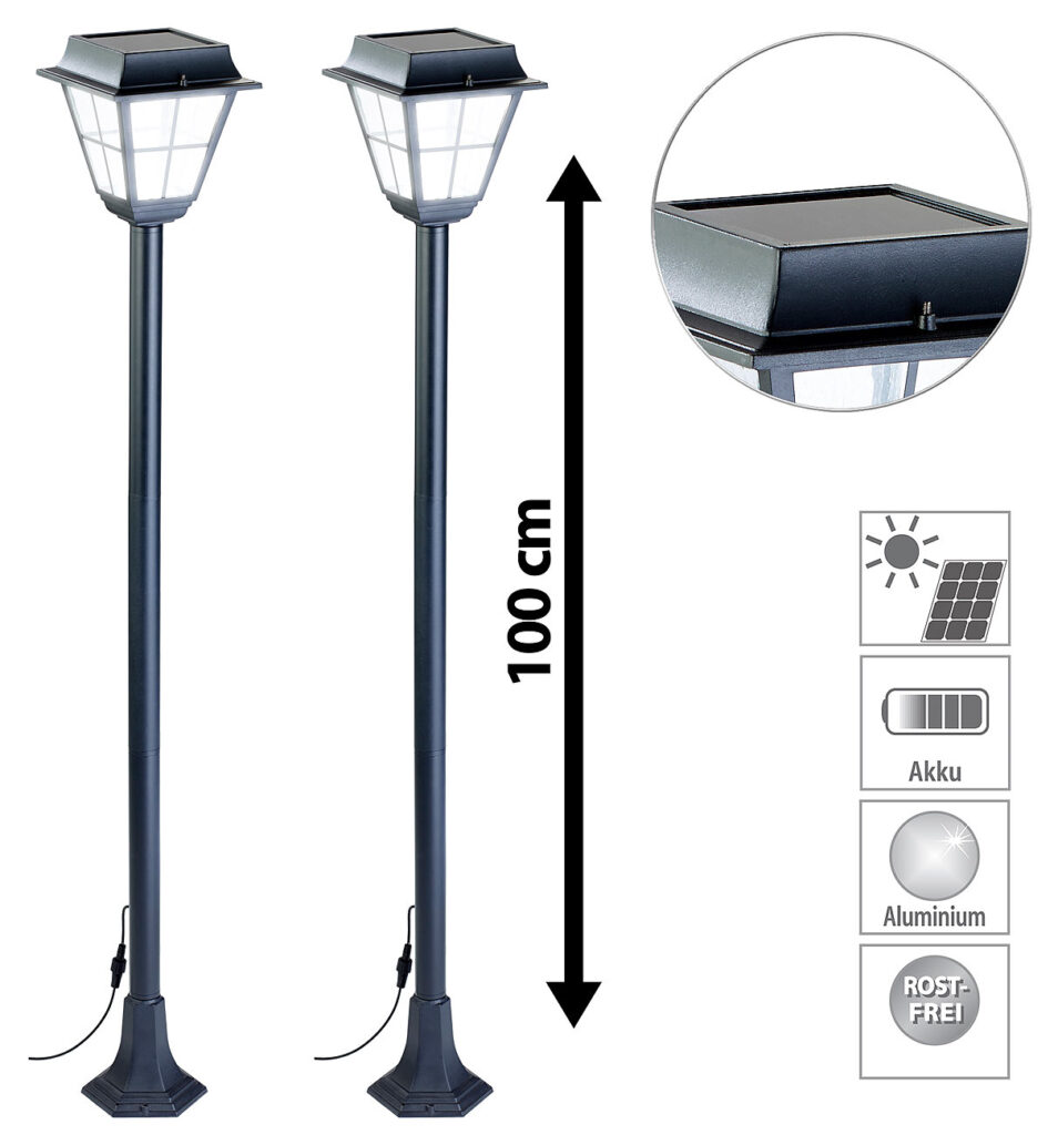 2er-Set Hybrid Solar-LED-Wegeleuchte mit optional. Netzbetrieb