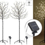 2er-Set XL-Solar-LED-Lichterbäume mit  je 200 beleuchteten Knospen