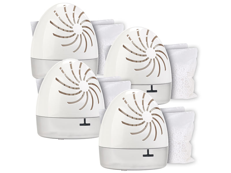 4er-Set Raumentfeuchter mit 2 Granulat-Packs, bis 100 ml/Tag, bis 10 m²