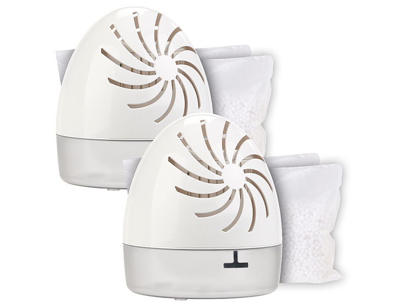 2er-Set Raumentfeuchter mit 2 Granulat-Packs, bis 100 ml/Tag, bis 10 m²