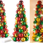 2er-Set LED-beleuchtete Weihnachtsbaum-Pyramiden mit bunten Kugeln