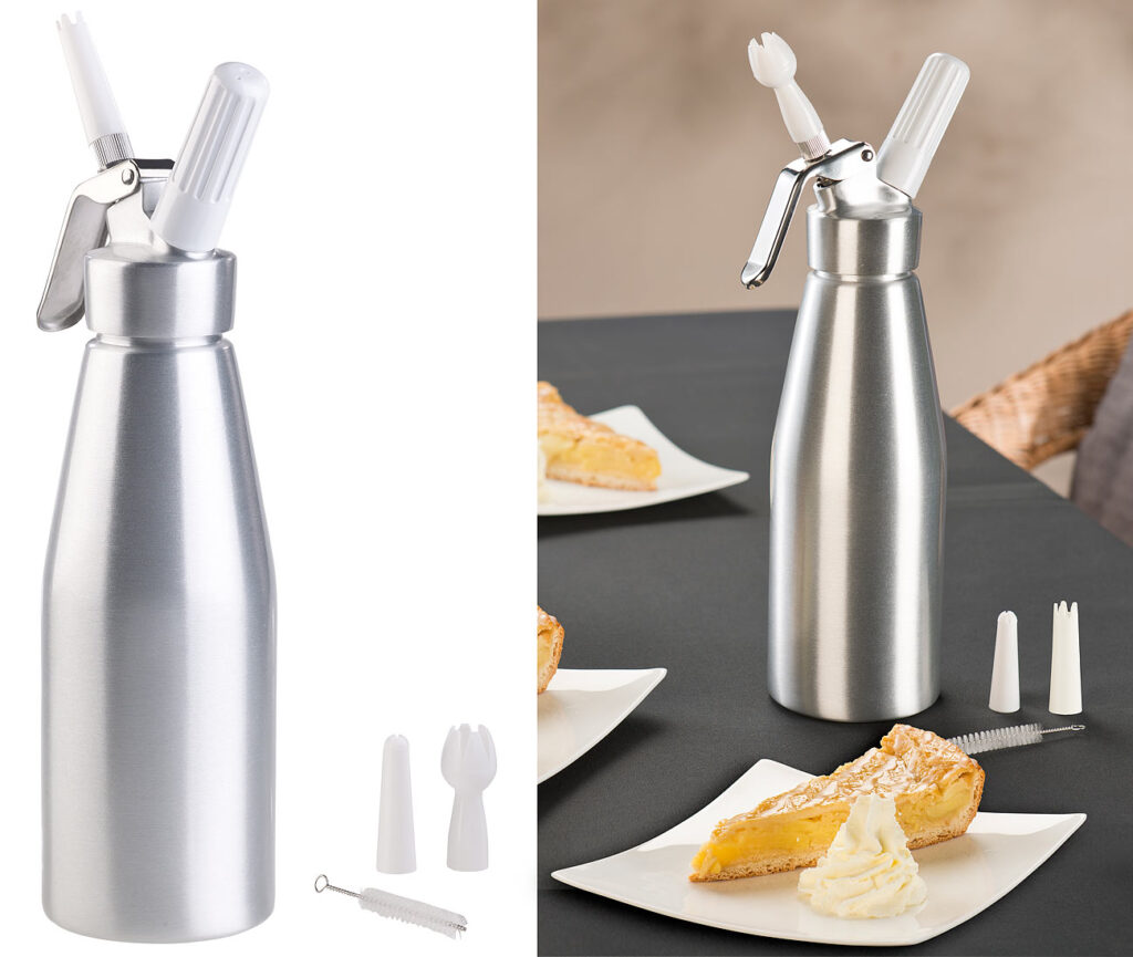 Sahnespender für Schlagsahne, Cremes und Sossen, 1 Liter, 3 Aufsätze