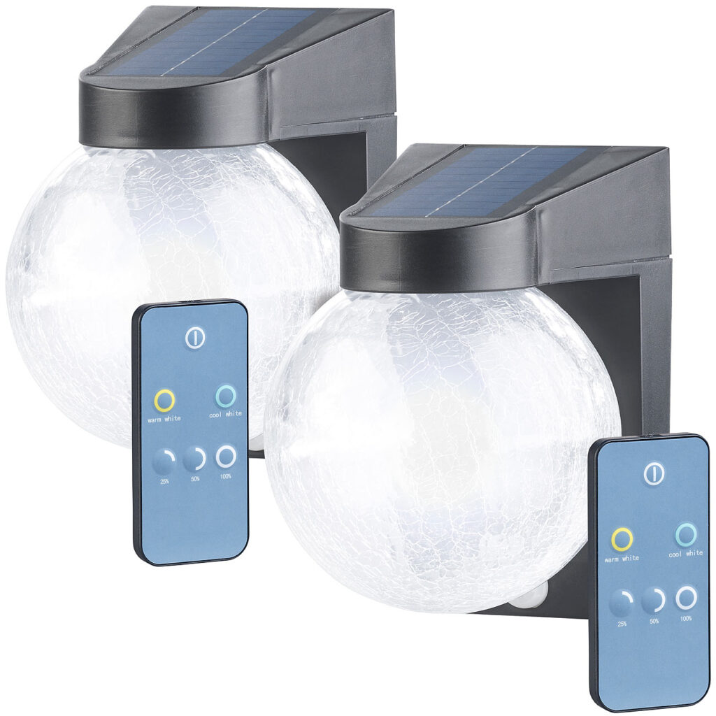 2er Pack Solar-LED-Wandleuchte im Crackle-Glas-Design, PIR-Sensor