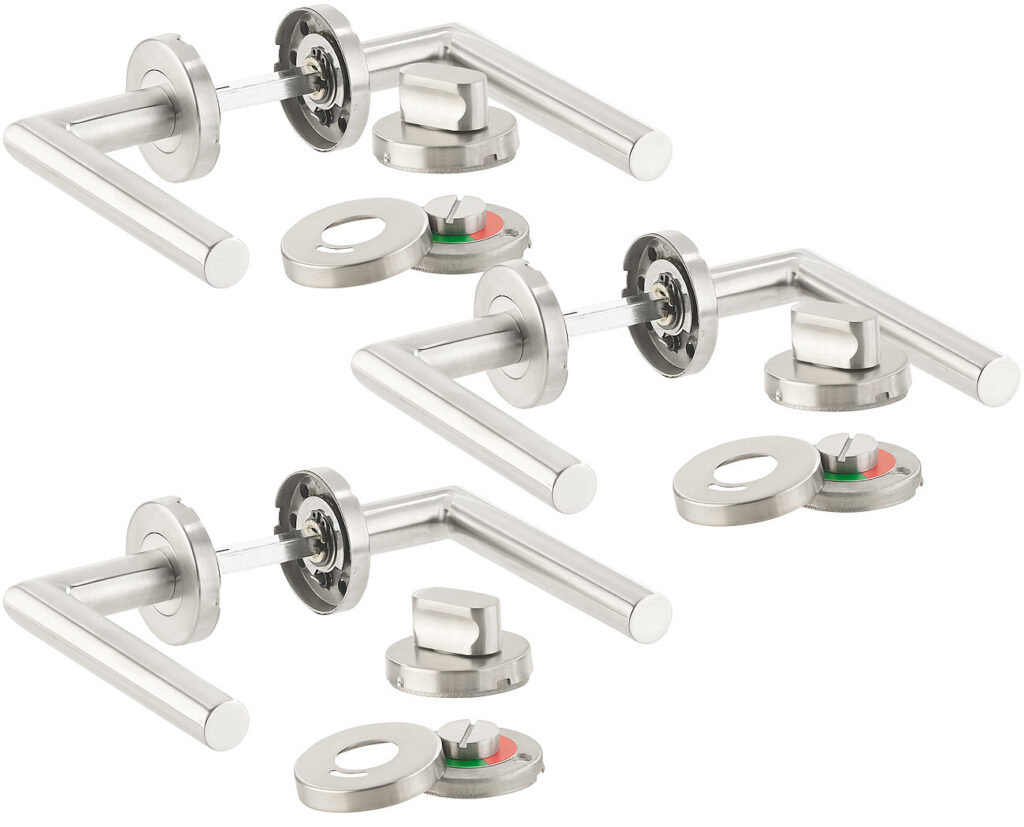 3er-Set Edelstahl-Türbeschläge, für Bad & WC