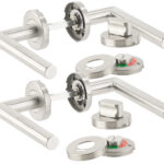 2er-Set Edelstahl-Türbeschläge, 4 Türklinken, 4 Rosetten, für Bad & WC