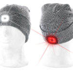 Graue Strickmütze mit weissen (vorne) & roten (hinten) LEDs