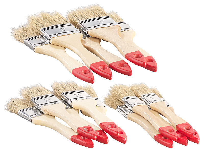 15-teiliges Flachpinsel-Set mit Holzstielen und Naturborsten, 3 Grössen
