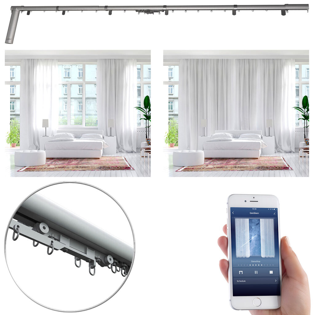 Teleskop-Gardinenstange mit elektr. Antrieb, WLAN & App, 172 – 306 cm