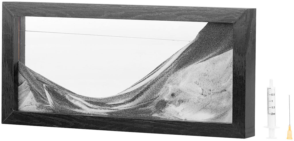 Schwarz-Weiss-Sandbild mit Holzrahmen, 35 x 16 cm