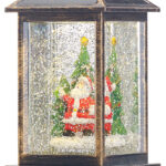 Deko-LED-Laterne mit Schneewirbel, Weihnachtsmann und Tannenbaum