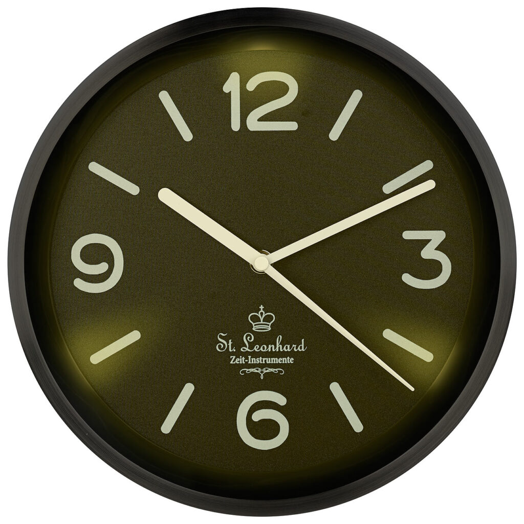 Edelstahl-Funk-Wanduhr, Zifferblatt-Beleuchtung & Lichtsensor, schwarz