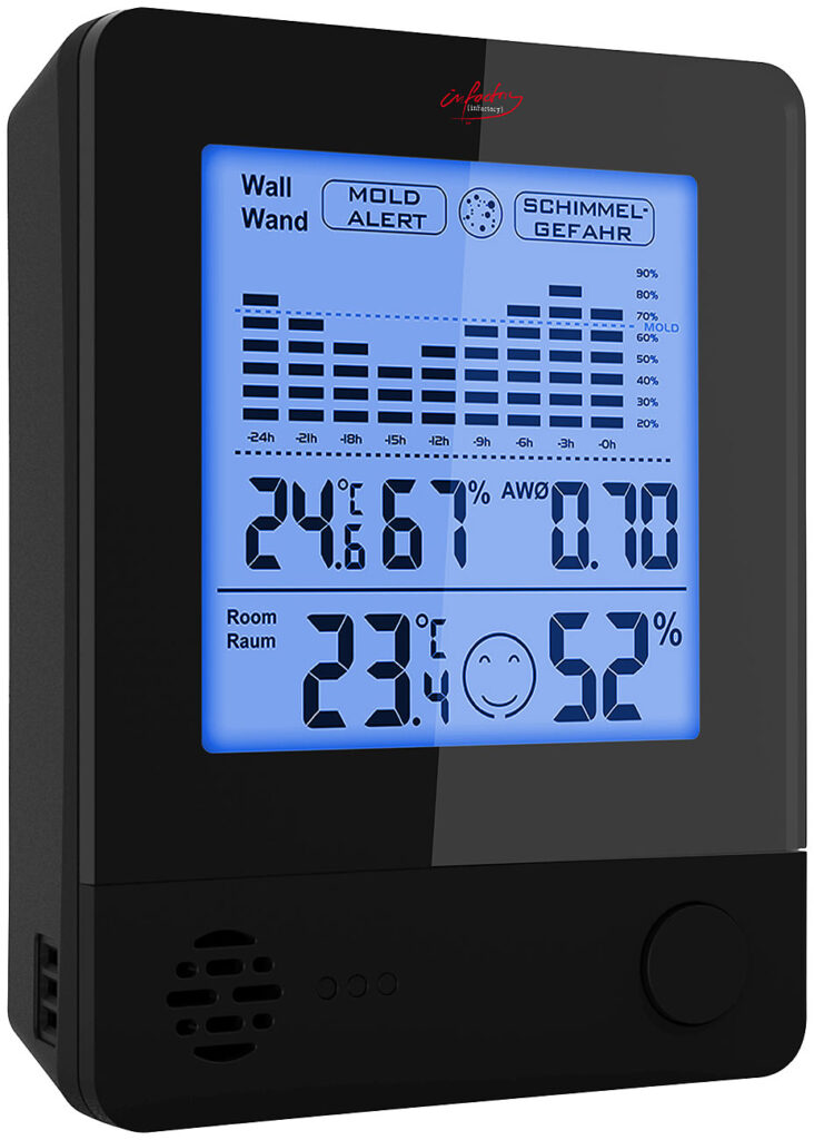 2in1-Thermometer & Hygrometer, Raum- & Wand-Messung, Schimmel-Alarm