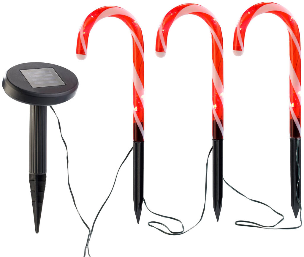 Solar-LED-Gartenstecker „Zuckerstangen“, IP33, im 3er-Set