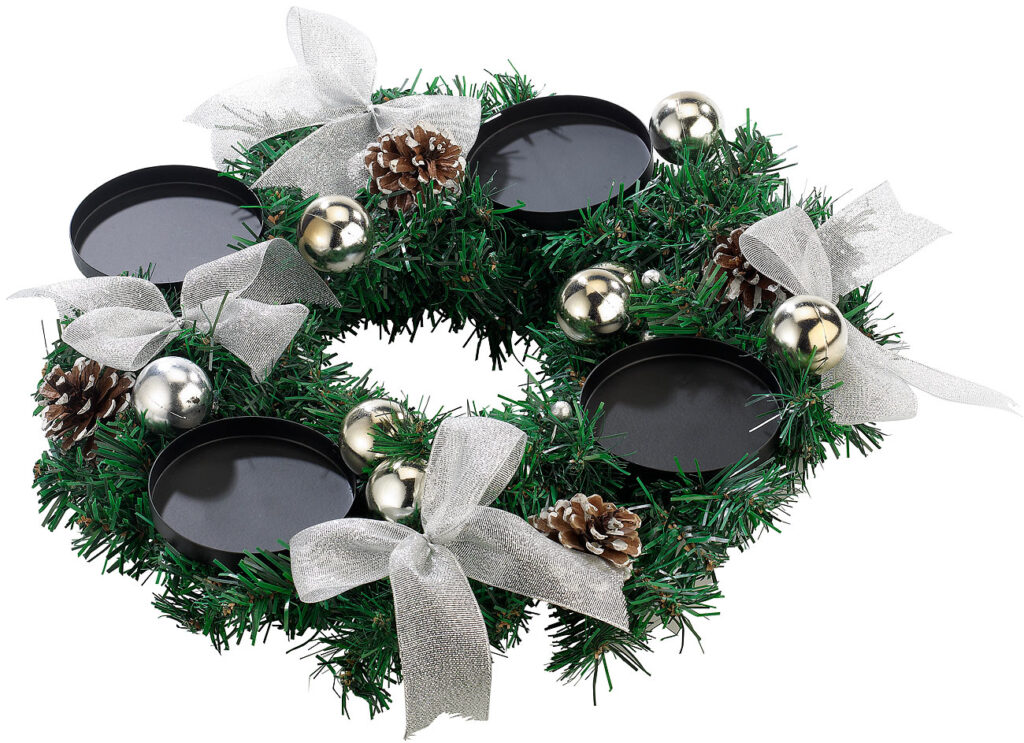 Adventskranz mit silberfarbenem Schmuck, Ø 30 cm Adventskranz mit silberfarbenem Schmuck, Ø 30 cm