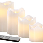 4 Echtwachskerzen mit beweglicher LED-Flamme, abgestuft, weiss