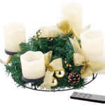 Adventskranz, golden, 4 weisse LED-Kerzen mit bewegter Flamme
