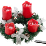 Adventskranz, silbern, 4 rote LED-Kerzen mit bewegter Flamme