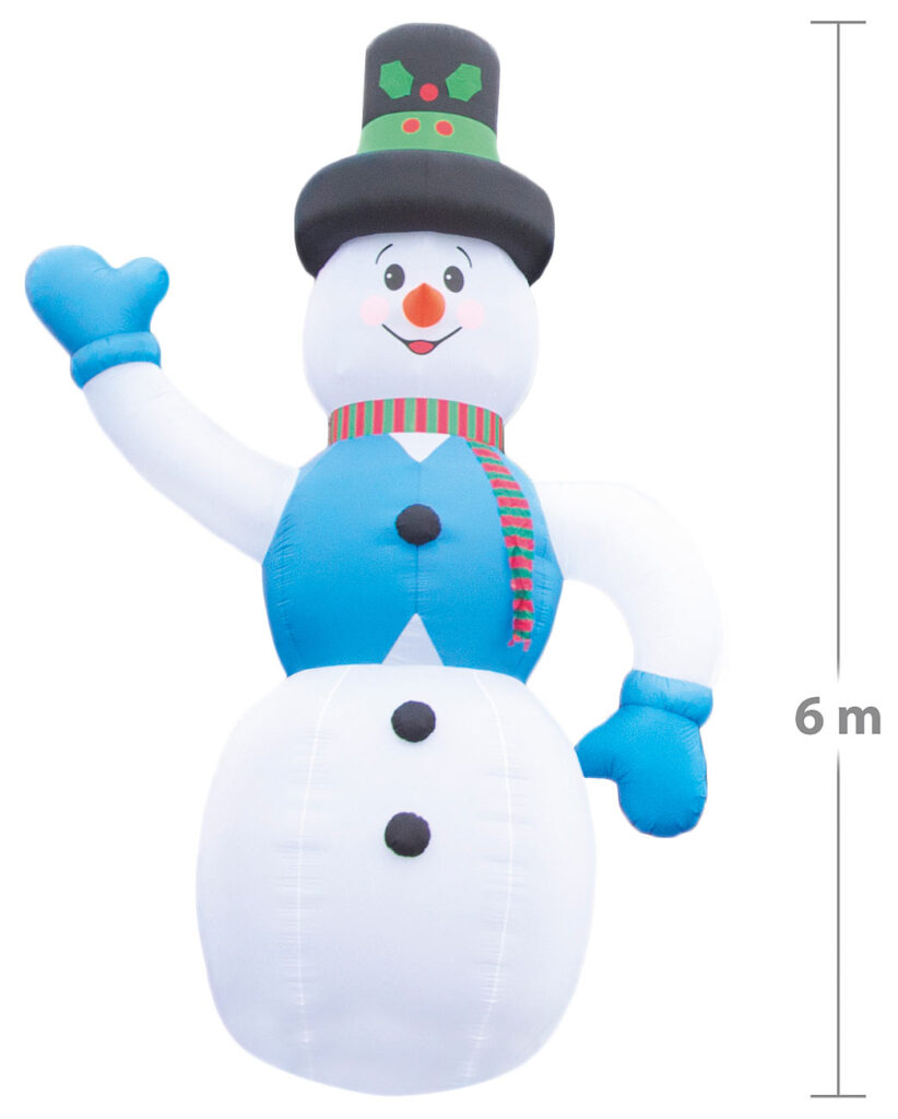 Selbstaufblasender XXL-Schneemann mit LED-Innenbeleuchtung, 6m, IP44
