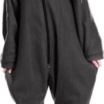 Jumpsuit aus flauschigem Fleece, schwarz, Grösse XXL