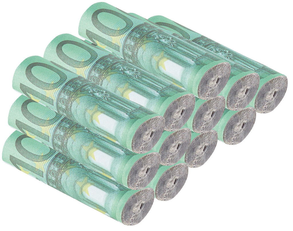 12er-Set Feuer-Anzünder im Geldschein-Rollen-Look, 100-Euro-Optik