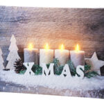 Wandbild „Kerzen im Schnee“ mit LED-Beleuchtung, 30 x 20 cm