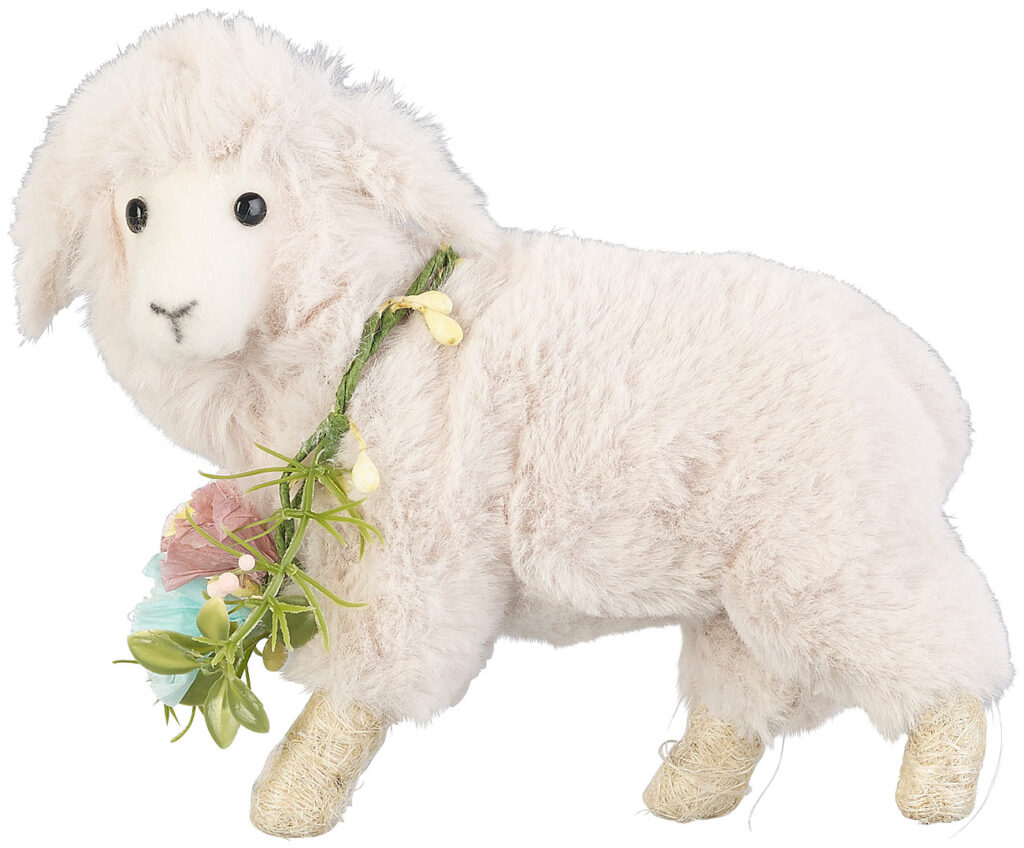 Deko-Osterlamm zum Hinstellen, handgefertigt, mit Kunstpelz, 13,5cm