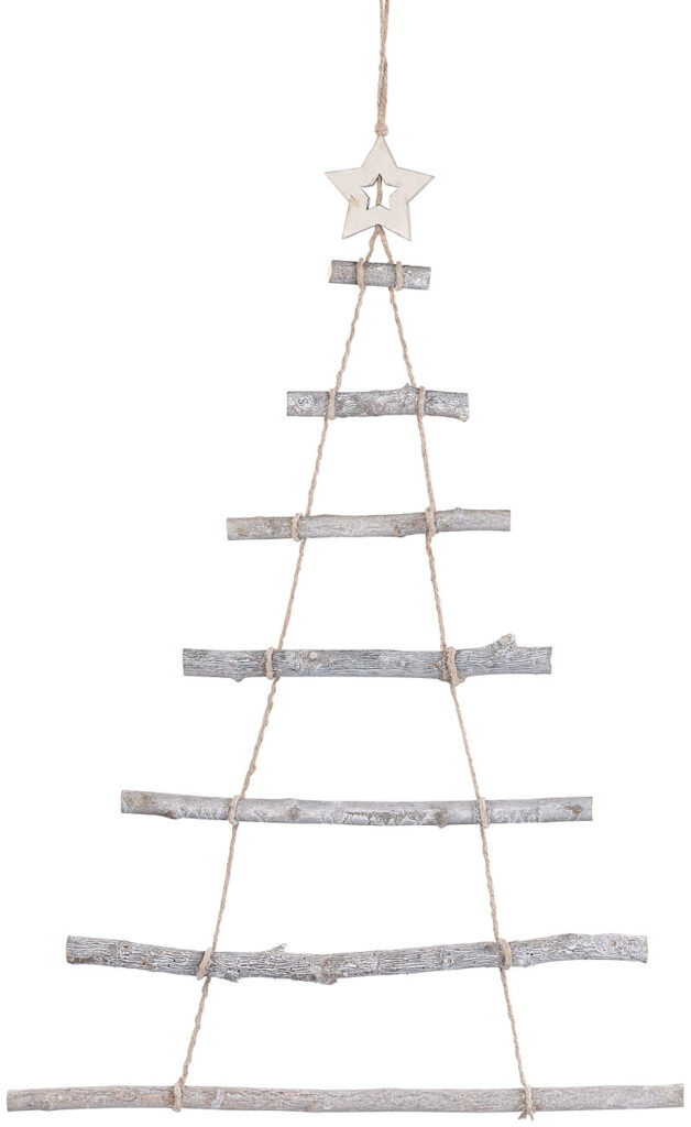Deko-Holzleiter in Weihnachtsbaum-Form zum Aufhängen, 48 x 78 cm
